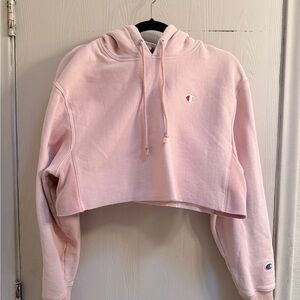 Champion Women's Light Pink Cropped Hoodie
